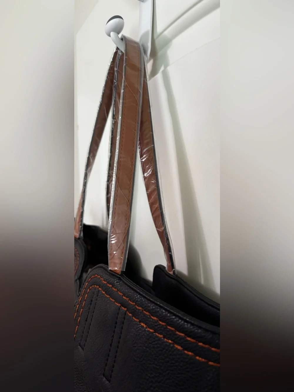 Montana West Black Tote Shoulder Bag Contrast Stitch Vegan Leather Zip Top - Picture 13 of 16